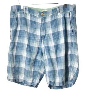 Tommy Bahama Relax 100% Linen Summer Shorts Blue Plaid Men's Size 34